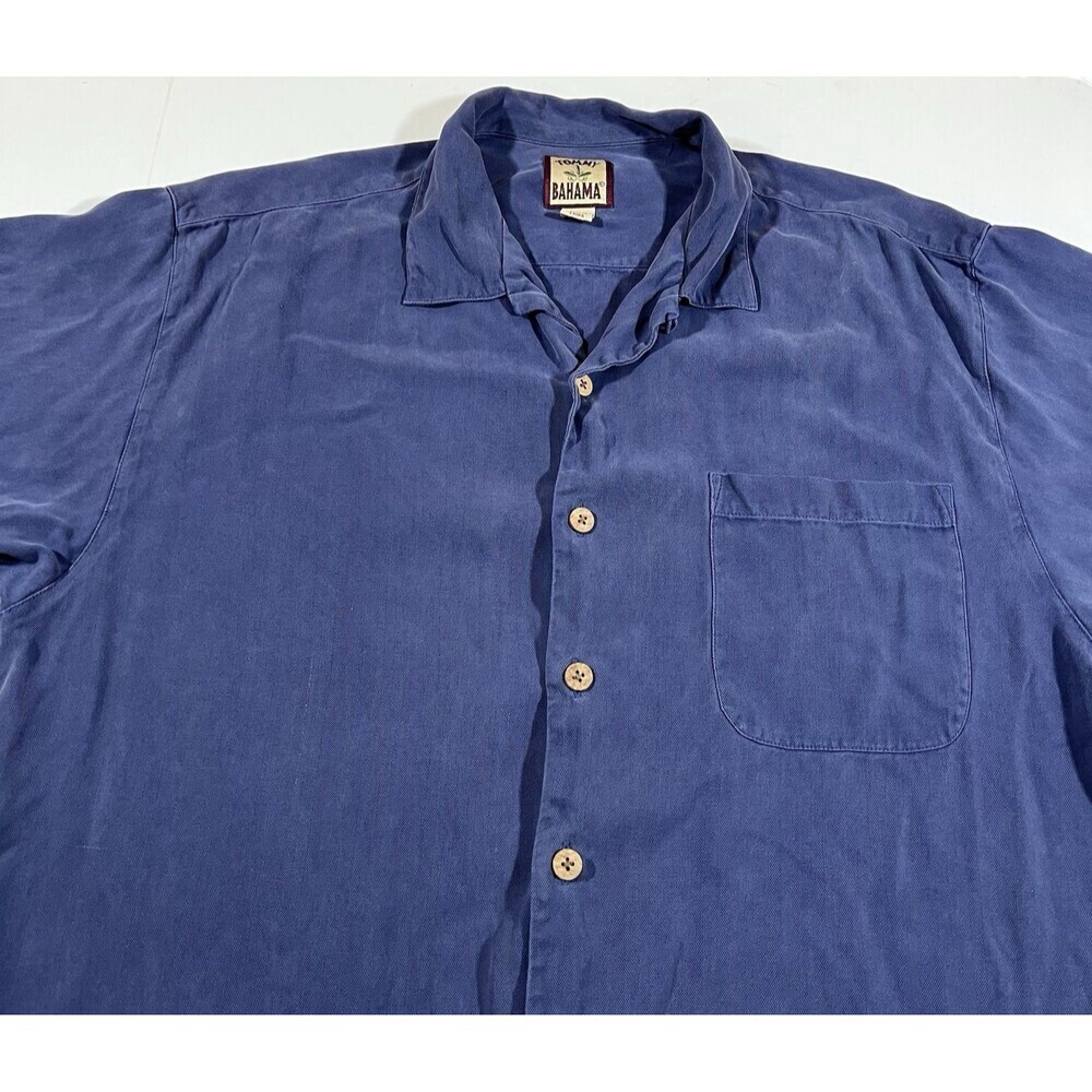 Tommy Bahama 100% Silk Herringbone Short Sleeve Camp Shirt Blue Men's Large Y2K - Picture 3 of 8